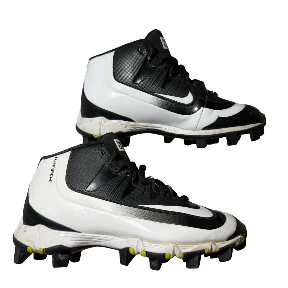 Nike Huarache 11C Youth Baseball Cleats Black White Lightweight Molded Rubber Sp - Picture 3 of 9